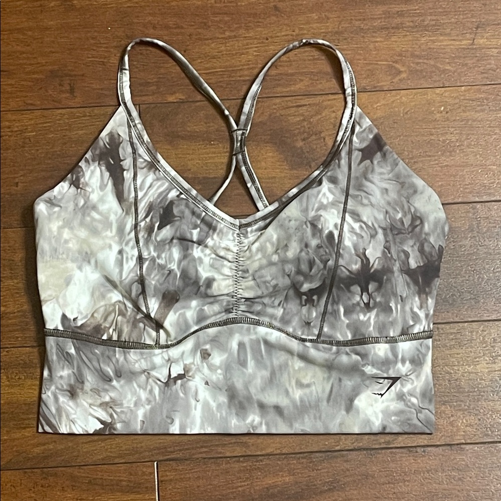 NWOT Gym Shark Grey & Cream Tie Dye Elevate Longline Sports Bra (M)